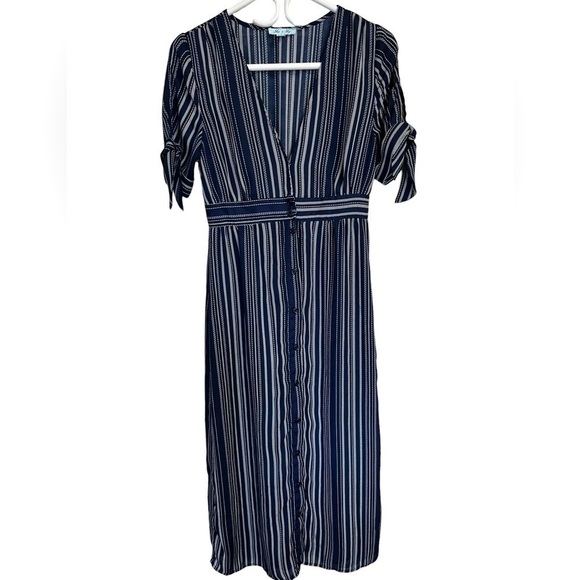 She & Sky Button Down Navy Striped Maxi Dress - Picture 4 of 15